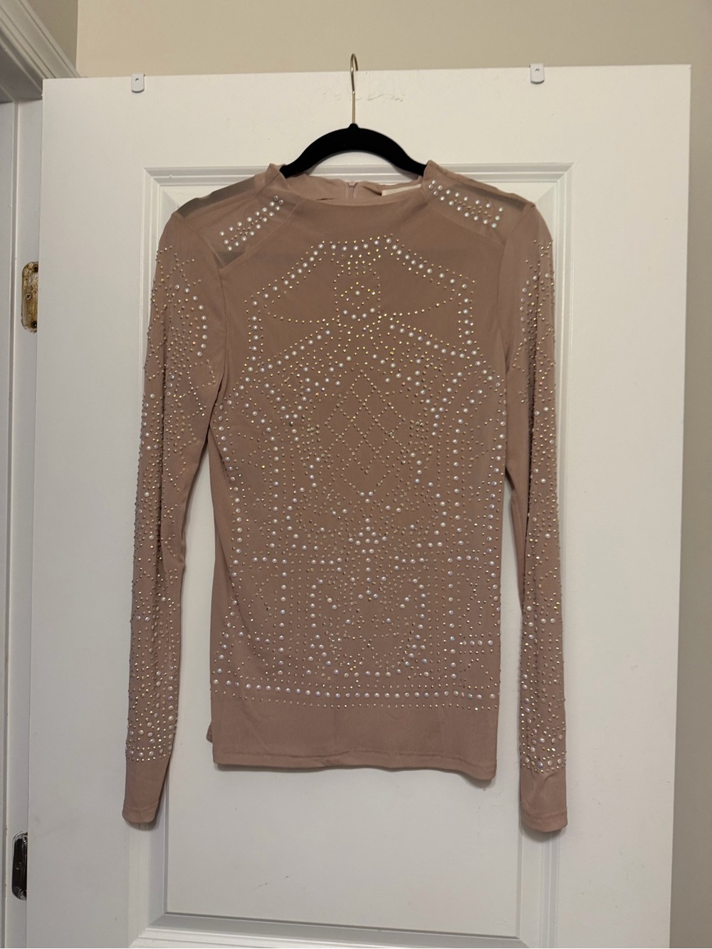 love J Nude Studded Long Sleeve Crewneck Top